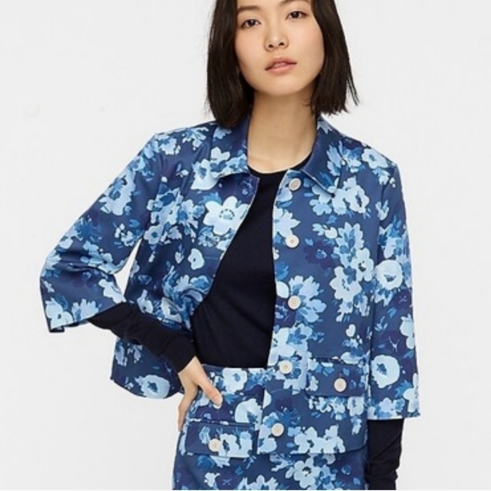 J. Crew Button Front Jacket In Watercolor Begonias Sz 4